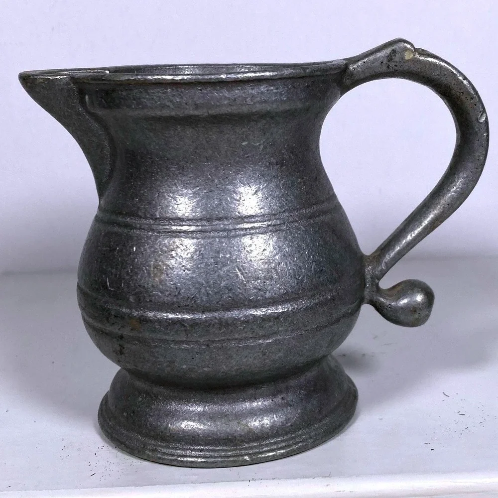 Vintage Small‎ Pewter Style Metal Pitcher Rustic Farmhouse Bud Vase 3.75in